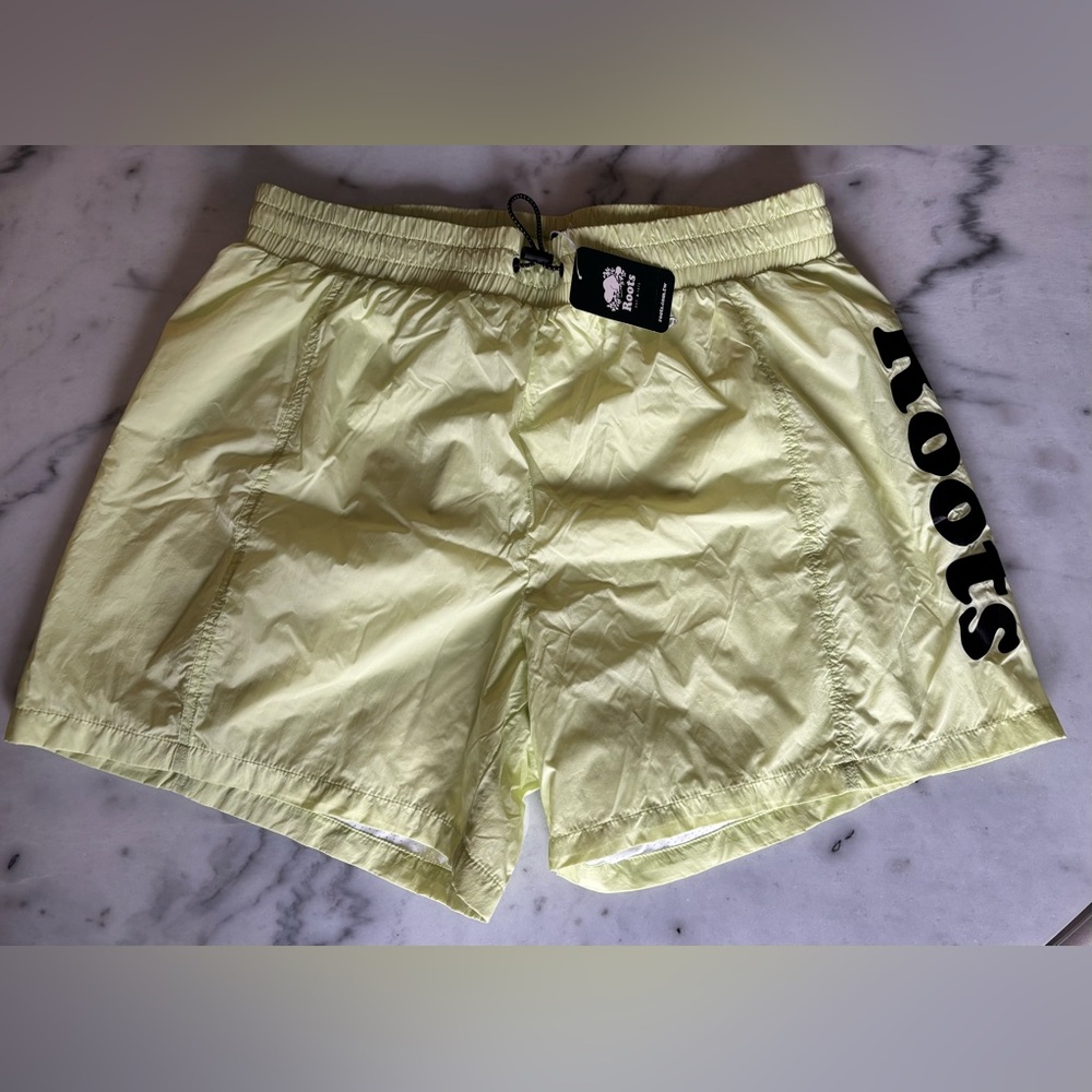 NWT Roots Yellow/ Green Athletic Shorts with Side Logo | Size L